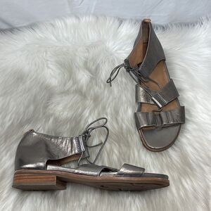 Gentle Souls‎ Fina Silver Metallic Leather Lace Up Sandals Sz 9.5